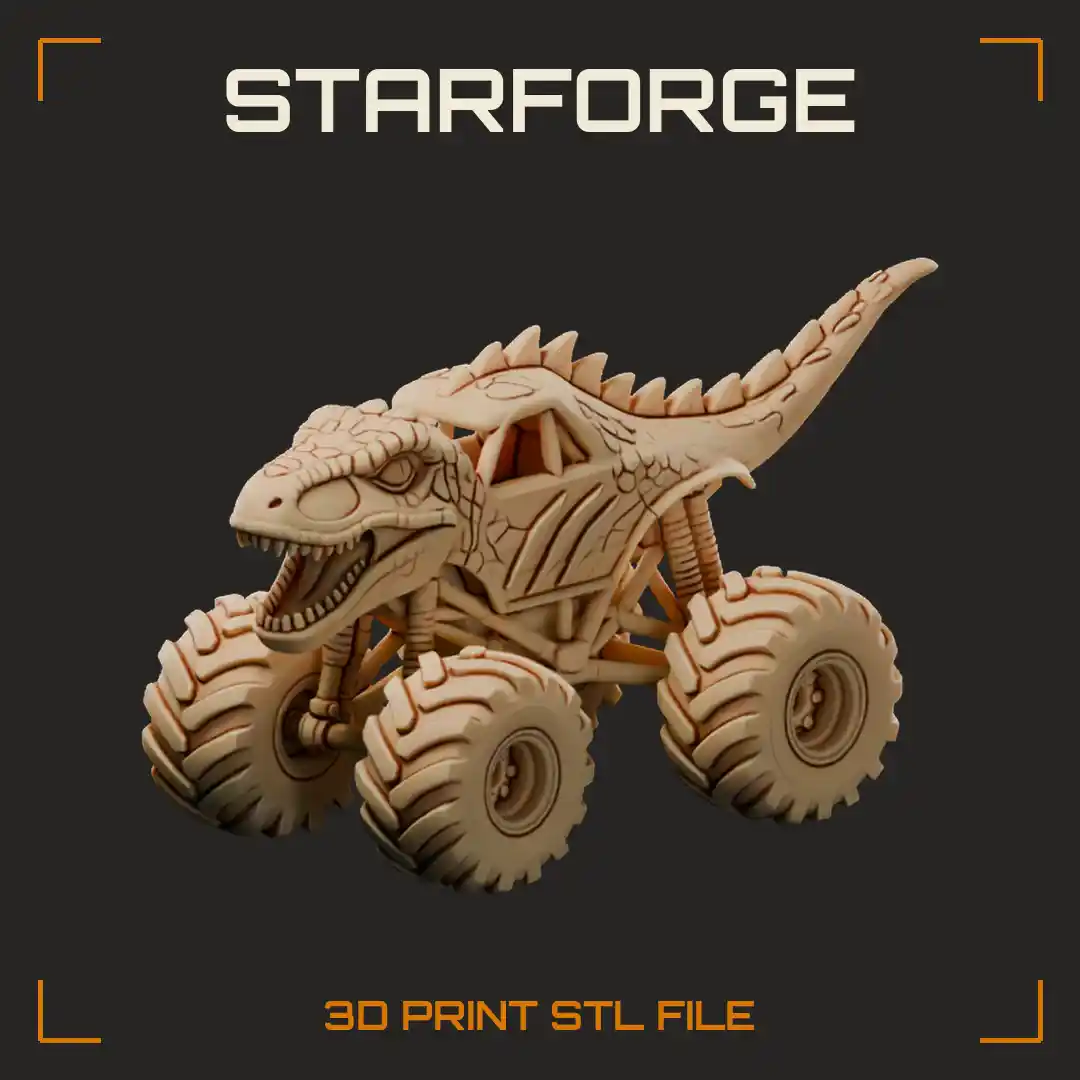 Dinosaur Monster Truck with Raptor Head Hood Spiked Tail Bumper and Giant Tread Tires