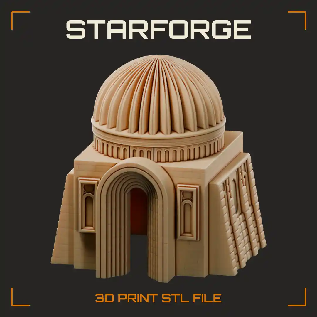 Domed Temple Pet Hide with Fluted Cupola Arched Entrance and Carved Stone Walls