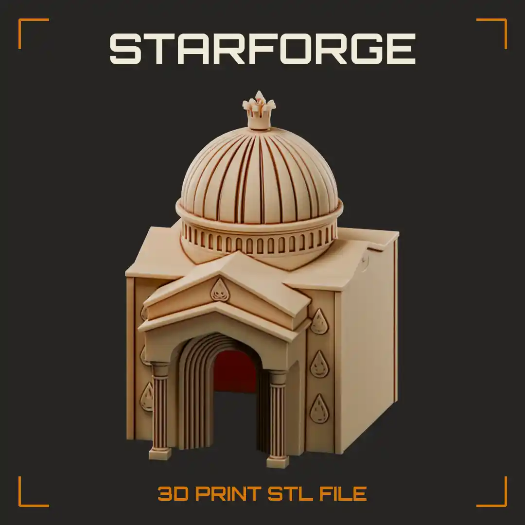 Domed Temple Pet Hide with Ribbed Cupola Columned Arched Entrance and Teardrop Wall Carvings