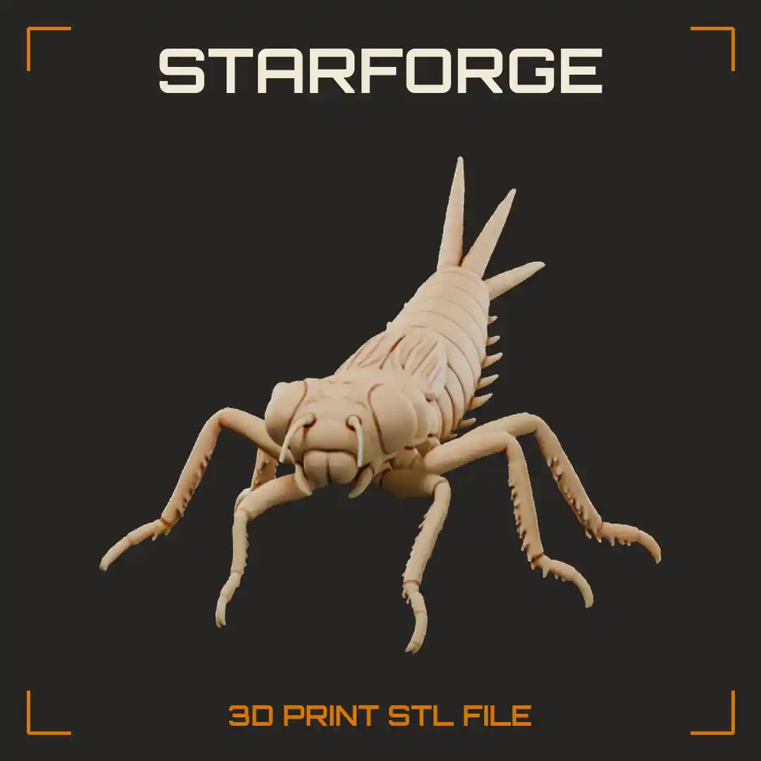 Dragonfly Nymph with Compound Eyes Wing Pads Spiny Legs and Segmented Abdomen - 3D Printable STL File