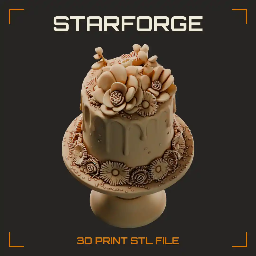 Drip Frosted Layer Cake with Blooming Flower Crown on Pedestal Stand - 3D Printable STL File