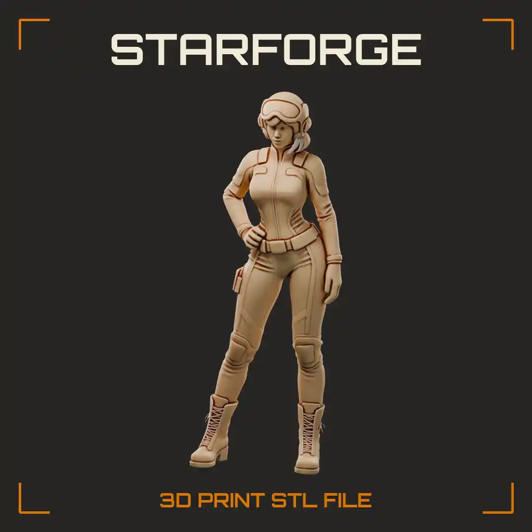 Dropship Pilot Woman in Flight Helmet Zip Jumpsuit Hand on Hip and Lace-Up Boots