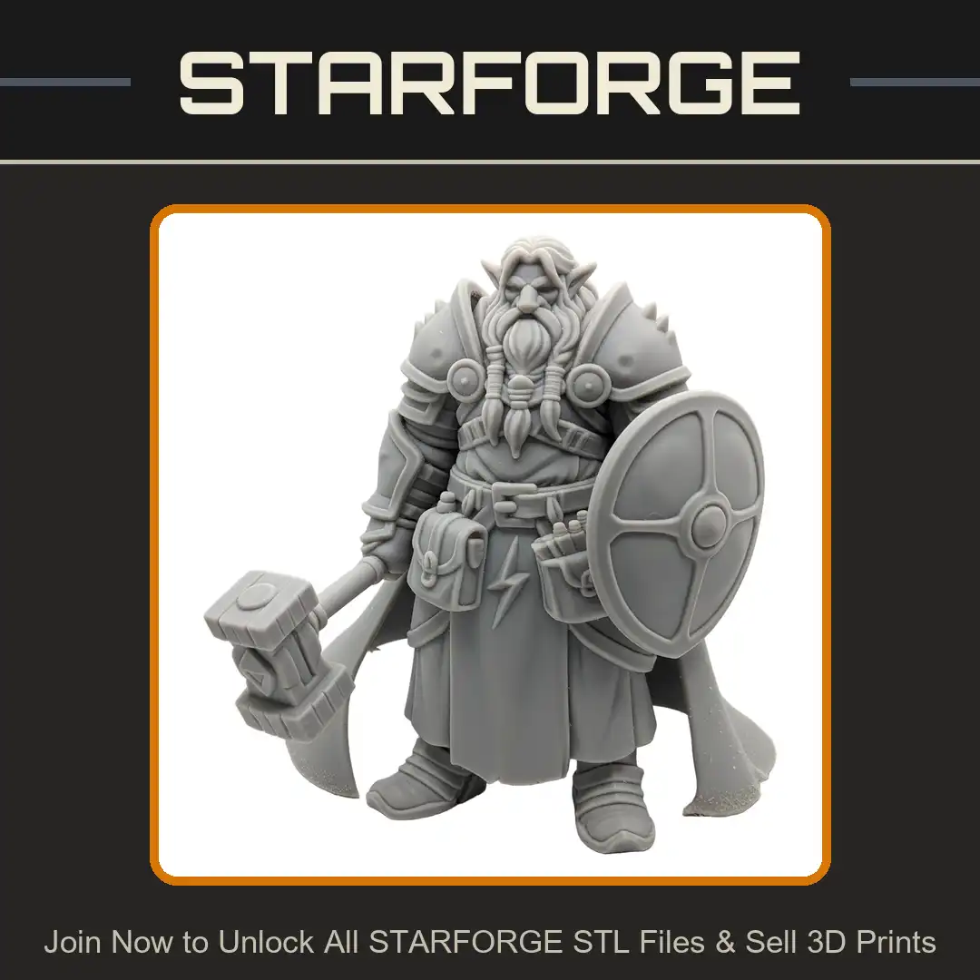 Dwarf Storm Cleric War Hammer Round Shield Lightning Bolt Plate Armor Braided Beard Cloak - View 1 of 2