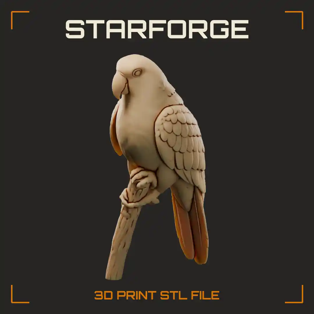 Eclectus Parrot Perched With Red Head Blue Chest Band Dark Beak And Red Tail - 3D Printable STL File