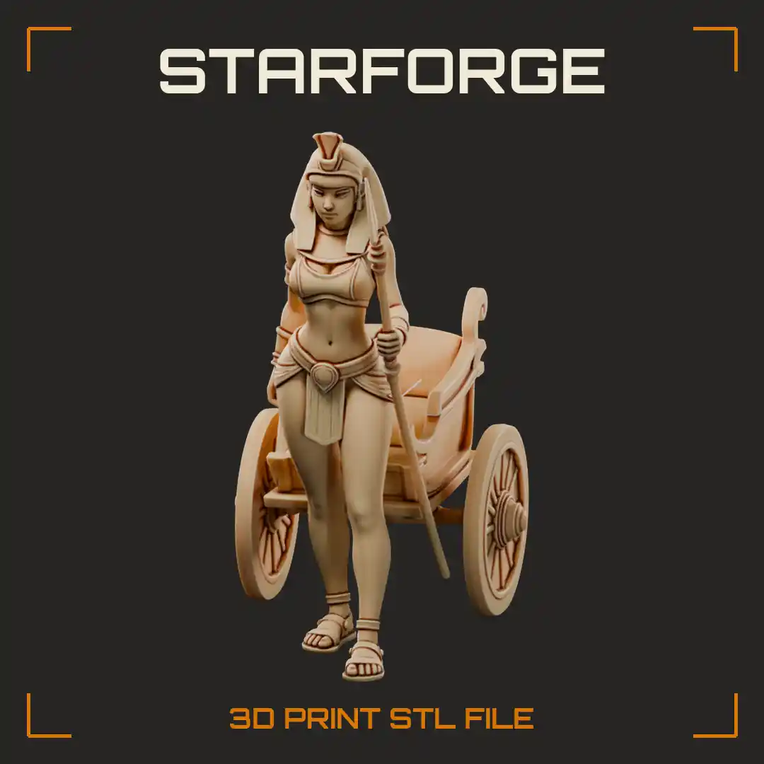Egyptian Chariot Rider Woman in Nemes Headdress with Spear and Sandals - 3D Printable STL File