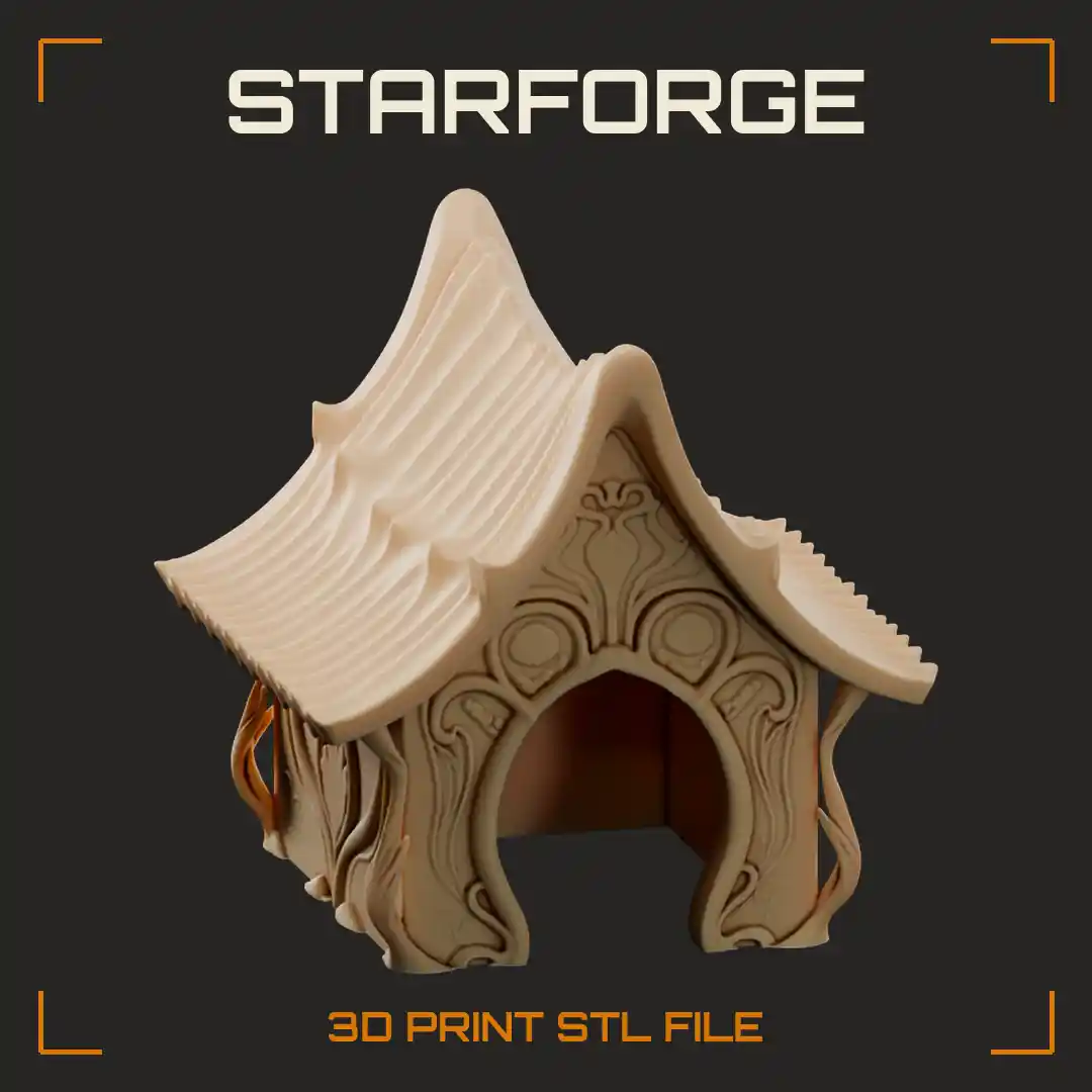 Elven Cottage Reptile Hide with Swept Ribbed Roof and Arched Filigree Doorway