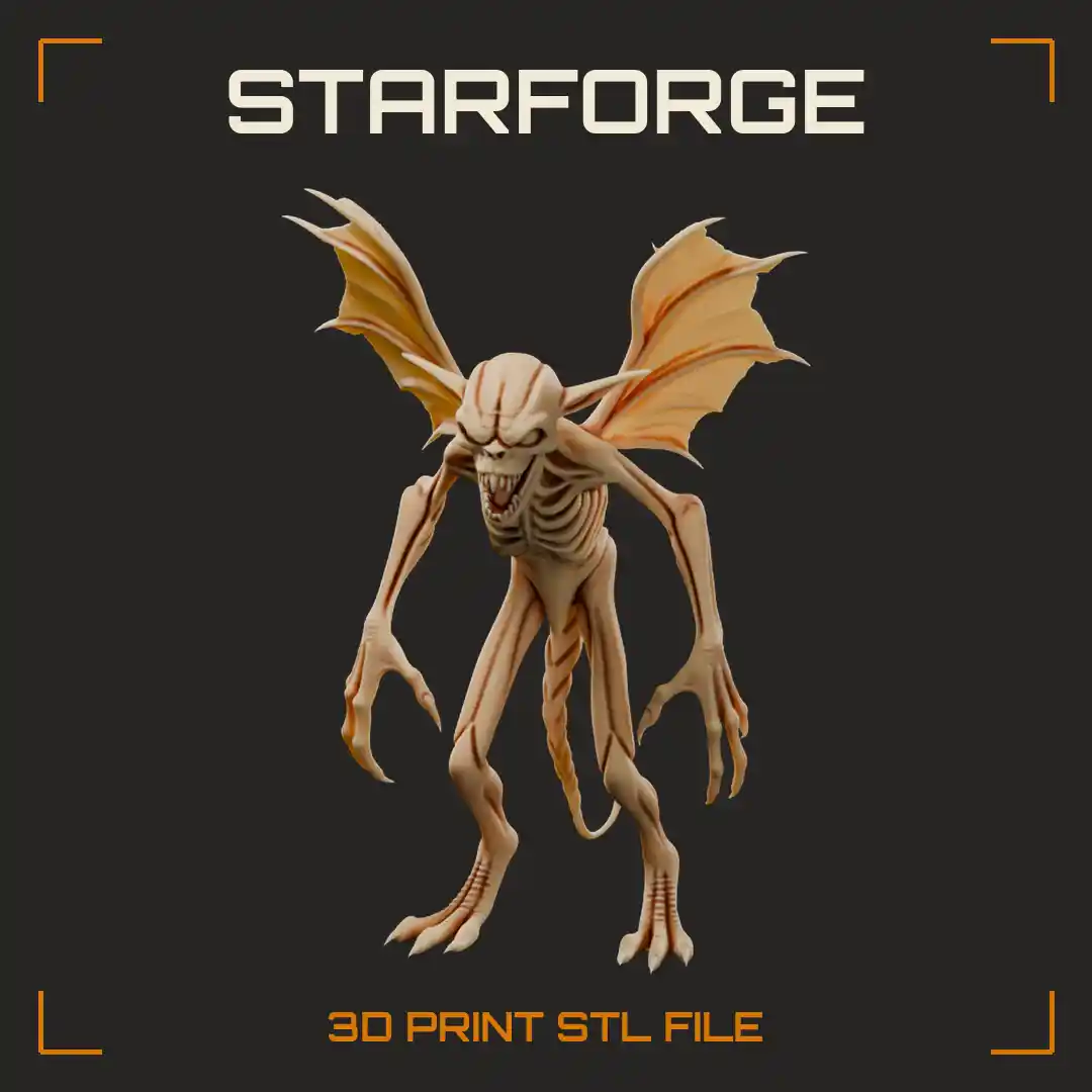 Emaciated Tooth Fairy Monster with Tattered Bat Wings Skeletal Ribs and Long Clawed Fingers - 3D Printable STL File