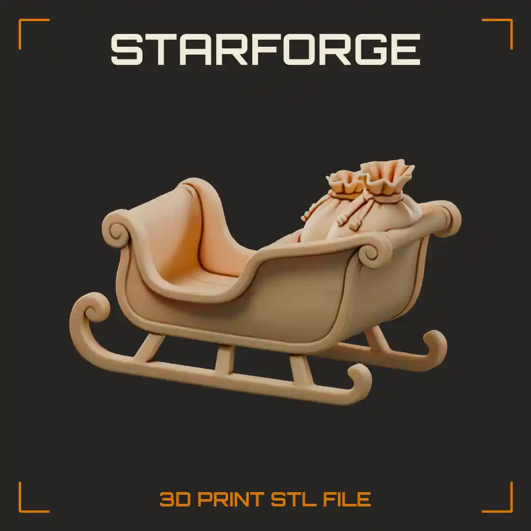 Empty Santa Sleigh with Curled Runners Gift Sacks and Ornate Wooden Body