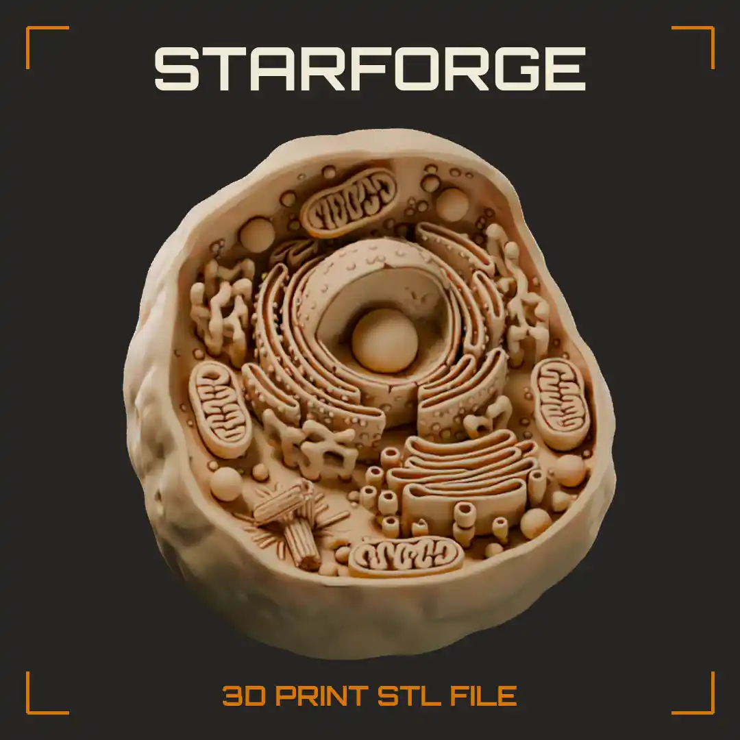 Eukaryotic Cell Cutaway with Nucleus Endoplasmic Reticulum Golgi Mitochondria Lysosomes and Cytoskeleton - 3D Printable STL File