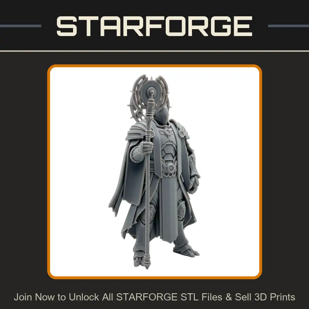 Faceless Armored Cleric Sun Staff Mechanical Spiked Halo Heavy Plate Pauldrons Cloak - View 1 of 2