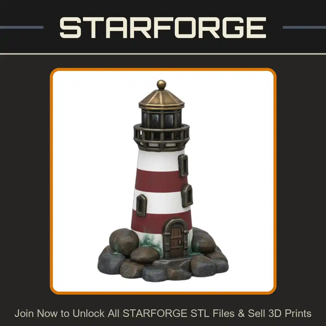 Fairy Garden Lighthouse with Rustic Stone Base for Coastal Scenes - 3D Printable STL File