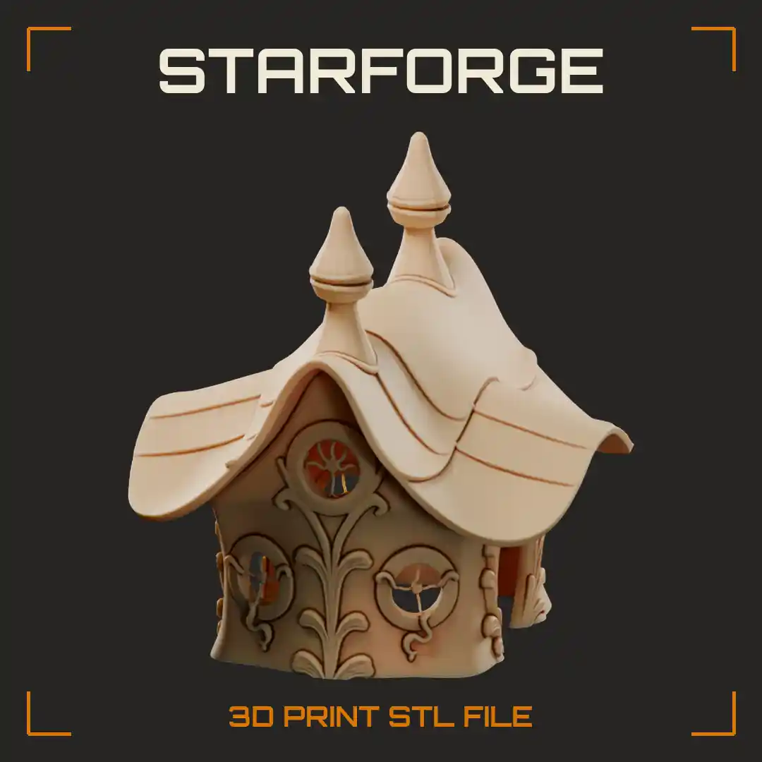 Fairytale Cottage Pet Hide with Wavy Tiled Roof Twin Spires and Arched Doorway