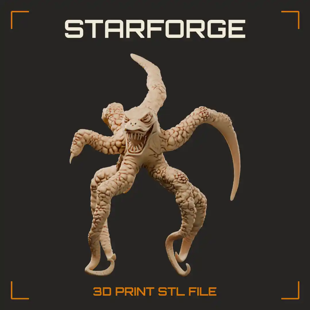 Fanged Starfish Monster with Scaly Hooked Tentacle Legs and Snarling Maw - 3D Printable STL File