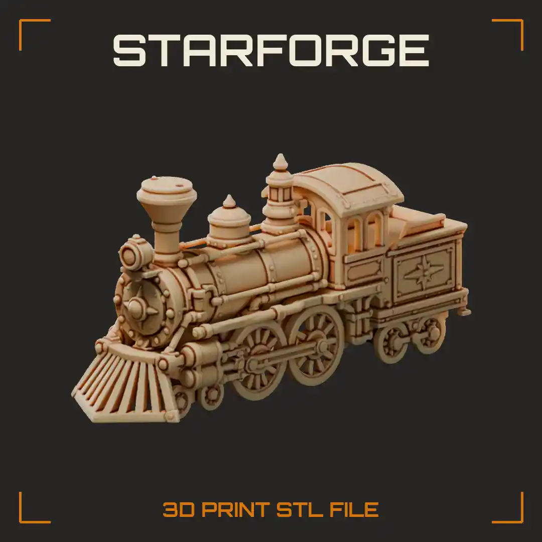 Fantasy Steam Locomotive with Cowcatcher Tall Funnel Stack and Ornate Cab