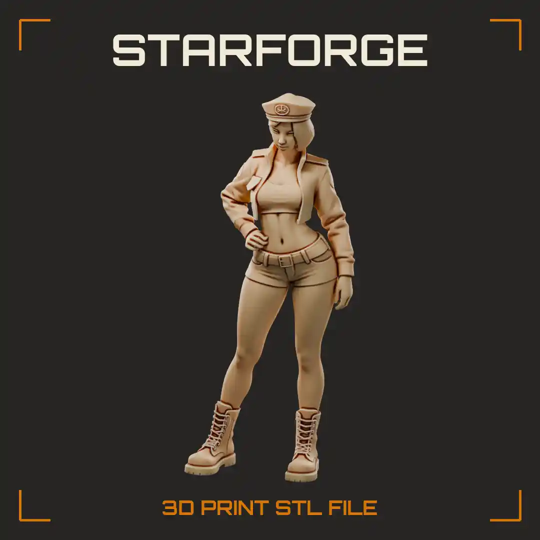 Female Marine in Peaked Cap Cropped Jacket Shorts and Lace-Up Combat Boots Hand on Hip