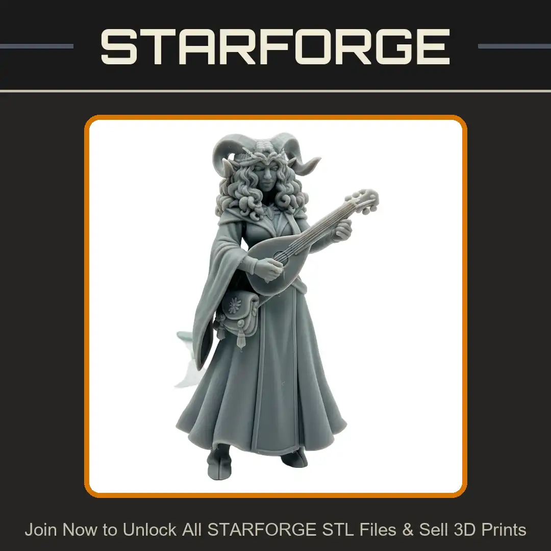 Female Satyr Faun Bard Playing Lute Ram Horns Cloven Hooves Gown Satchel Curly Hair - View 1 of 2