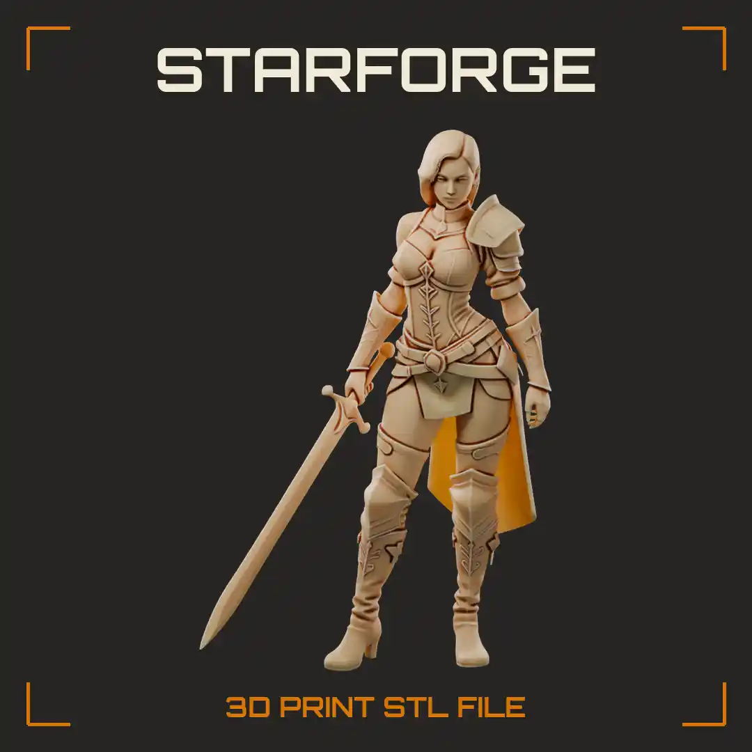Female Sword Fighter in Corseted Leather Armor with Pauldrons Long Blade and Tall Heeled Boots
