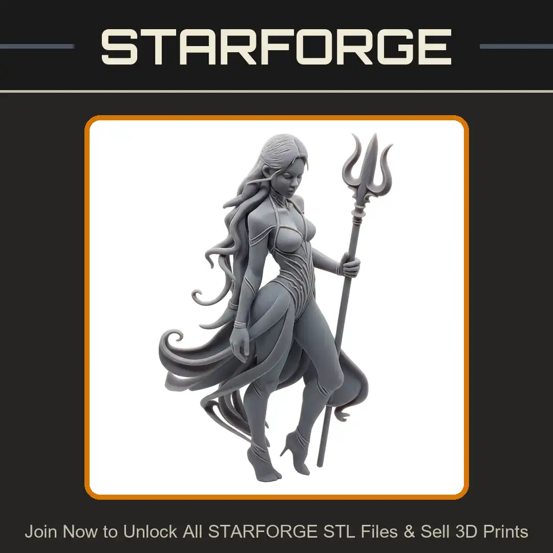 Female Trident Warrior Long Flowing Hair Walking Goddess Siren Sea Nymph Priestess - View 1 of 2