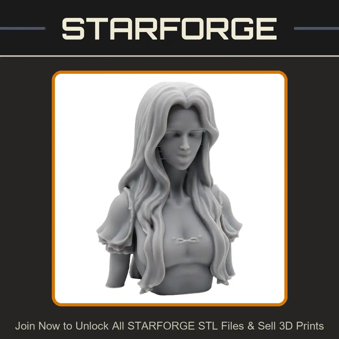 Female Woman Bust Long Wavy Hair Center Part Ruffled Flutter Sleeve Bodice Ribbon Bow - View 1 of 2