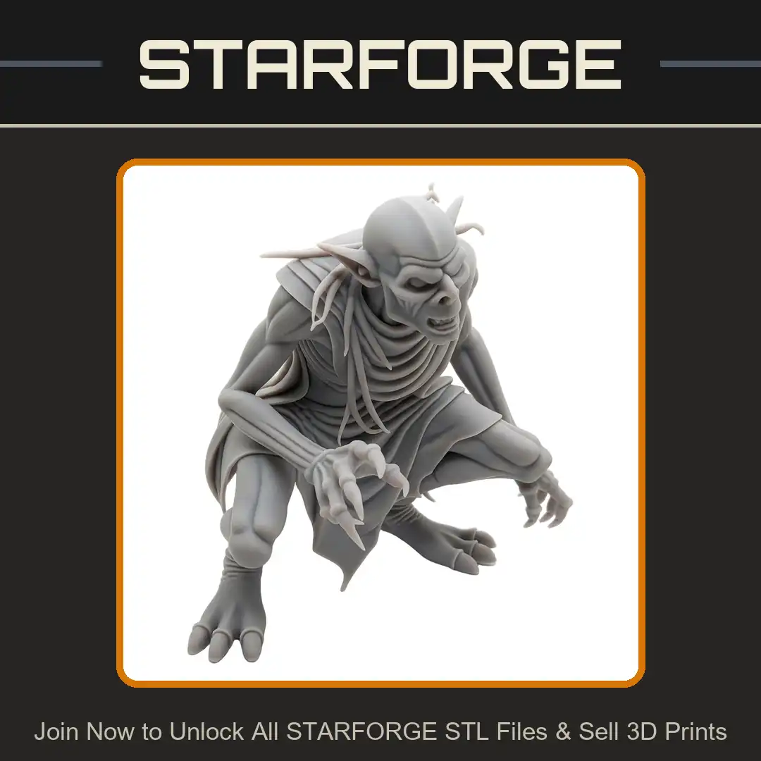 Feral Ghoul Nosferatu Goblin Stalker Pointed Ears Claws Talons Loincloth Cowl Crouching - View 1 of 2