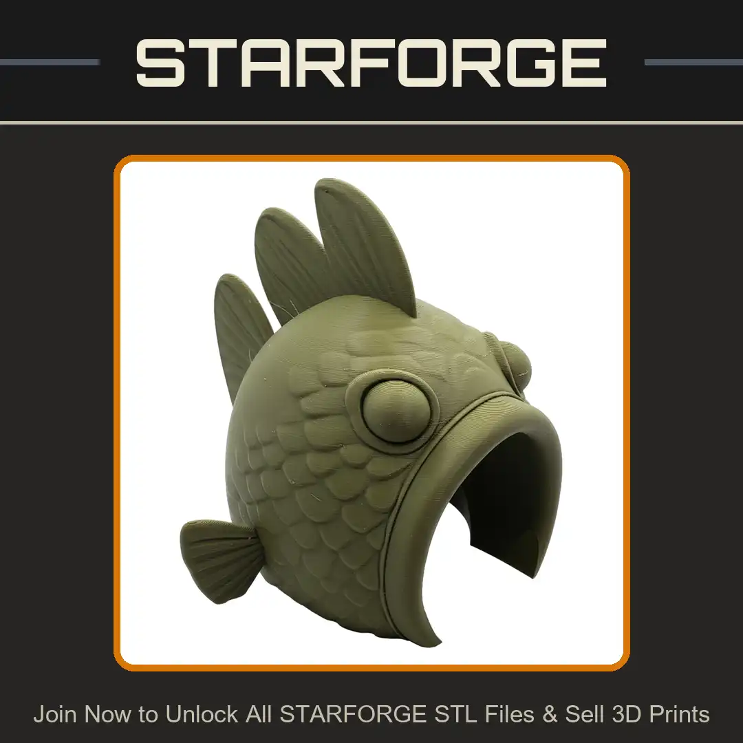 Fish Carp Koi Goldfish Mascot Mask Helmet Gaping Open Mouth Scaly Head Dorsal Fins Bulbous Eyes - View 1 of 2