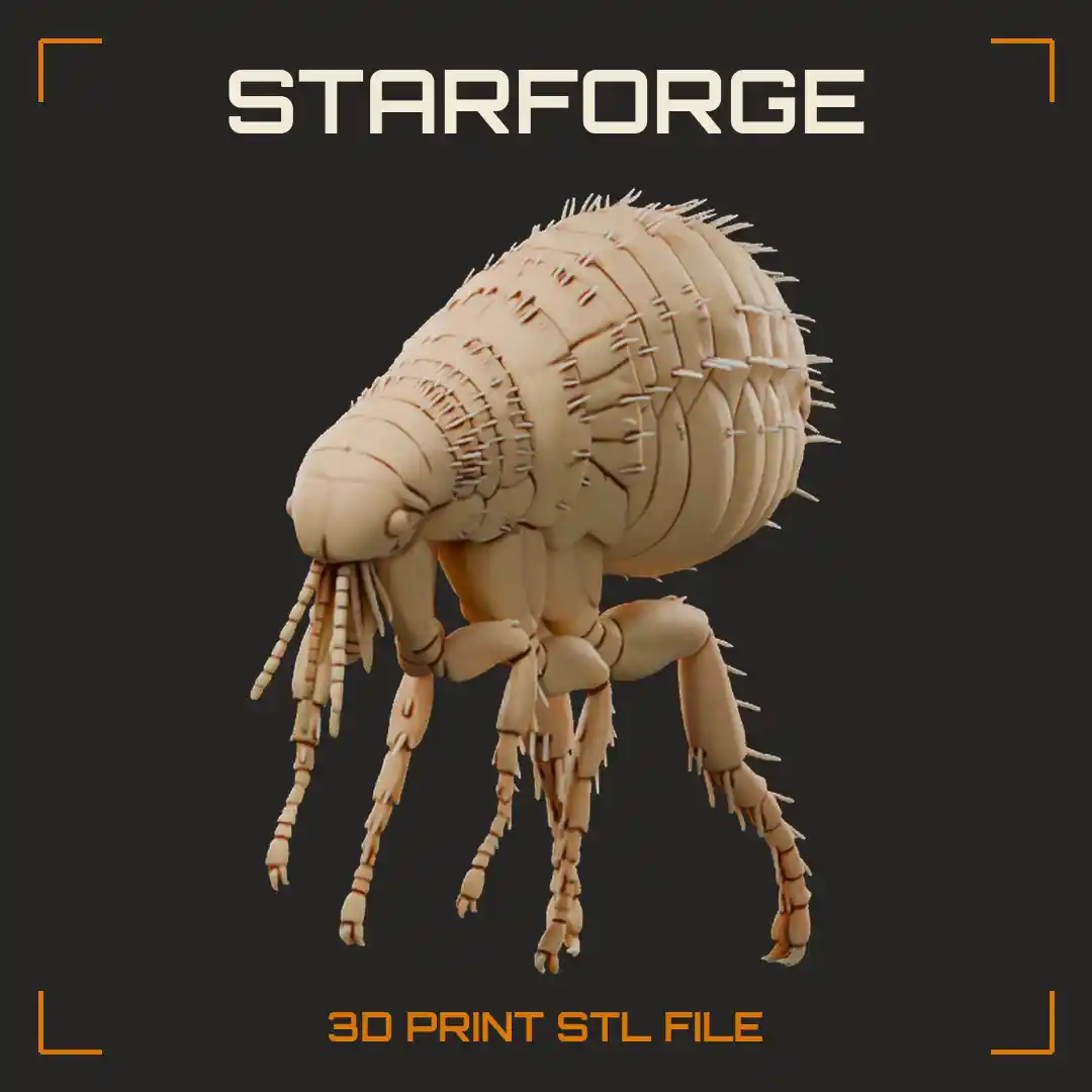 Flea Anatomy with Flattened Segmented Body Jumping Hind Legs Bristles and Mouthparts - 3D Printable STL File