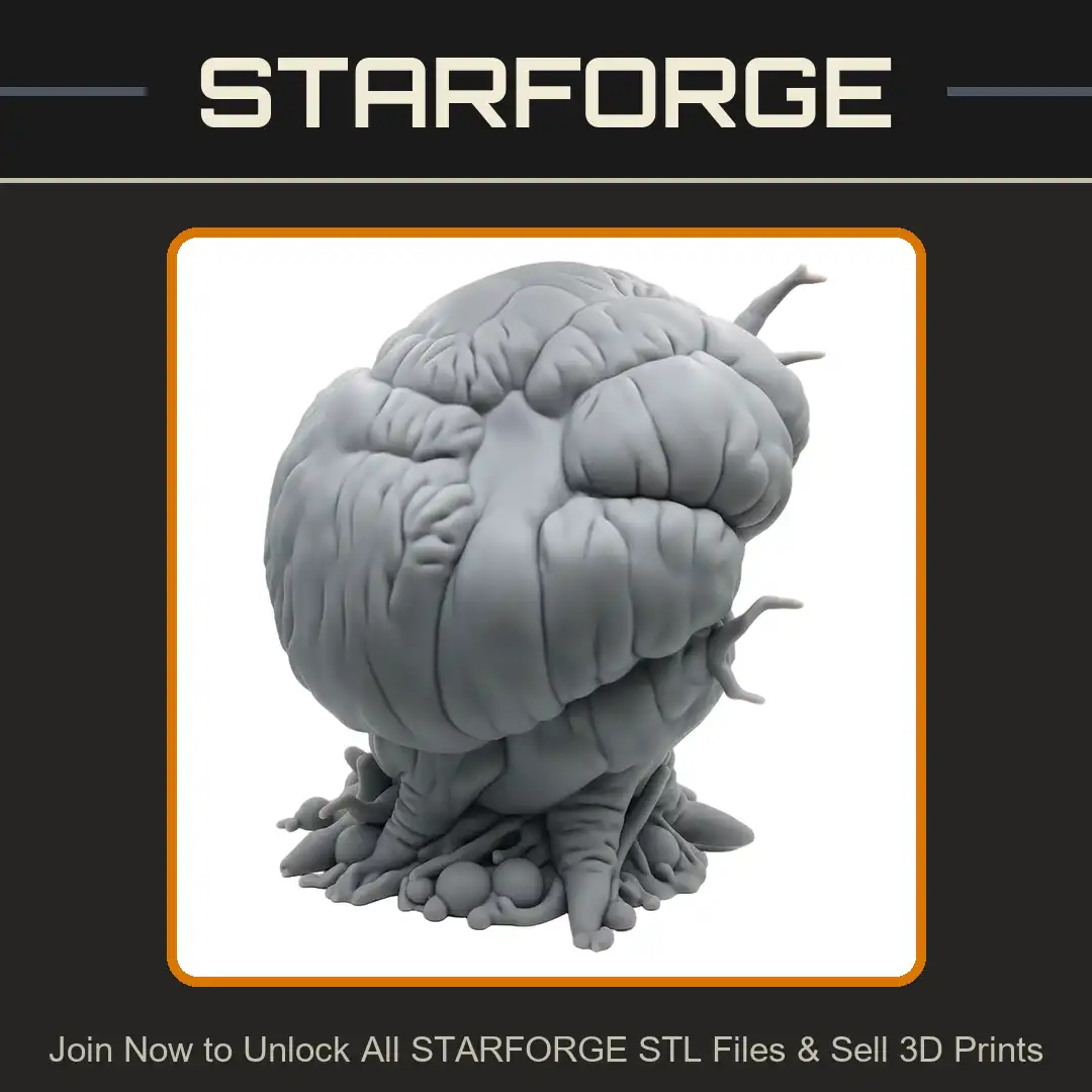 Fleshy Lobed Brain Fungus Mushroom Alien Spore Pod Growth Rooted Eggs Wrinkled Stalk Tendrils - 3D Printable STL File