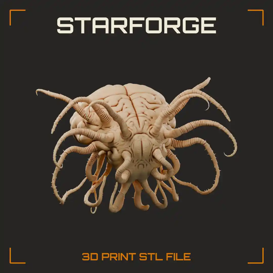 Floating Brain Parasite with Writhing Ribbed Tentacles and Hidden Fanged Maw - 3D Printable STL File