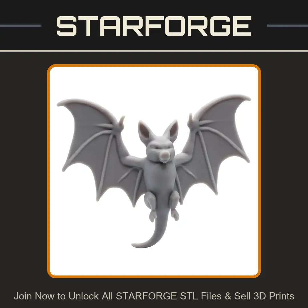 Flying Bat Spreading Membranous Wings Pointed Ears Pig Snout Tapered Tail Cloven Feet - View 1 of 2