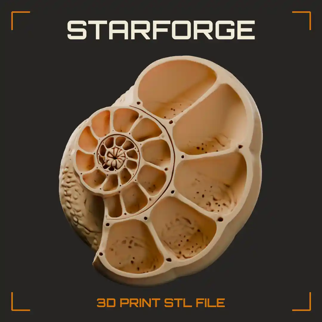 Foraminifera Chambered Shell Cutaway with Spiral Chambers Pores and Radiating Pseudopod Threads - 3D Printable STL File