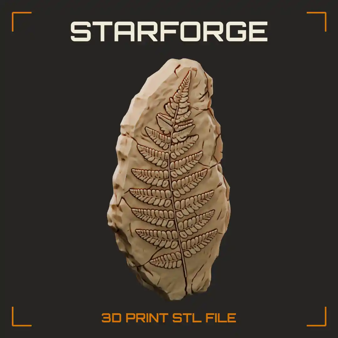 Fossil Fern in a Stone Slab with Frond Midrib Paired Pinnae and Leaflets - 3D Printable STL File