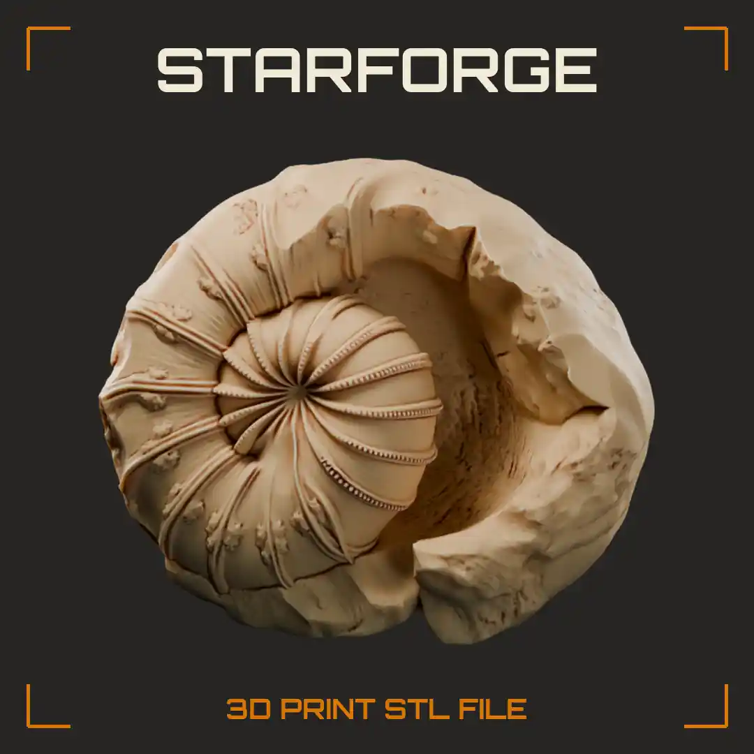 Fossilized Ammonite Spiral Shell with Ribbed Whorls and Broken Weathered Chamber Opening