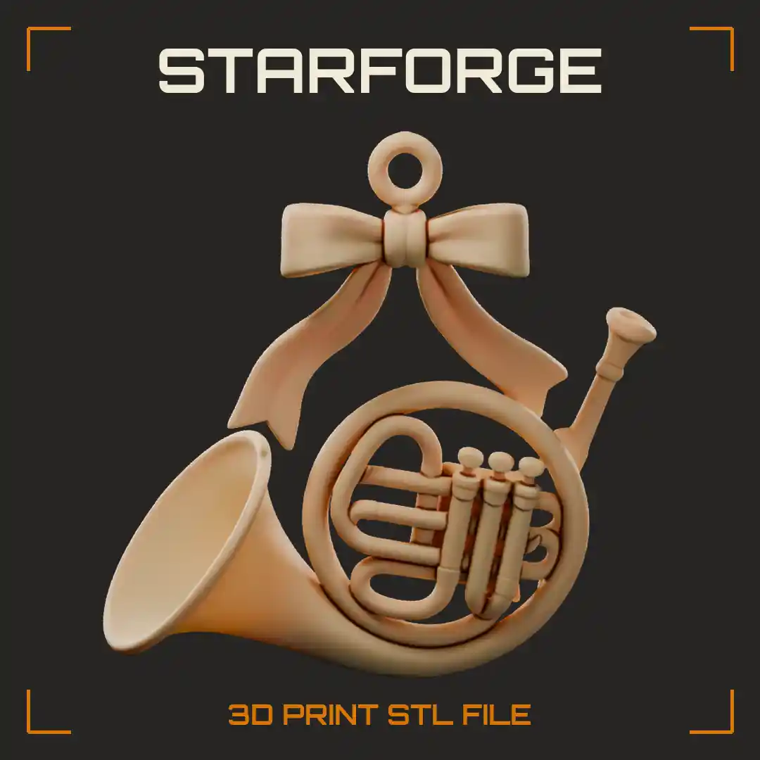 French Horn Ornament with Coiled Tubing Flared Bell and Ribbon Bow