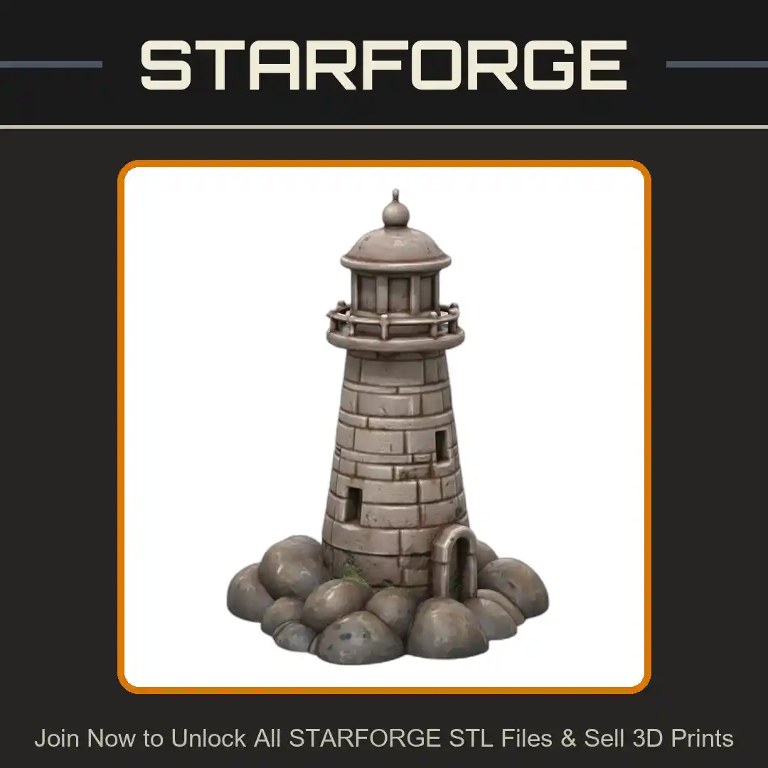 Garden Statue Miniature Lighthouse with Rustic Rock Surround - 3D Printable STL File