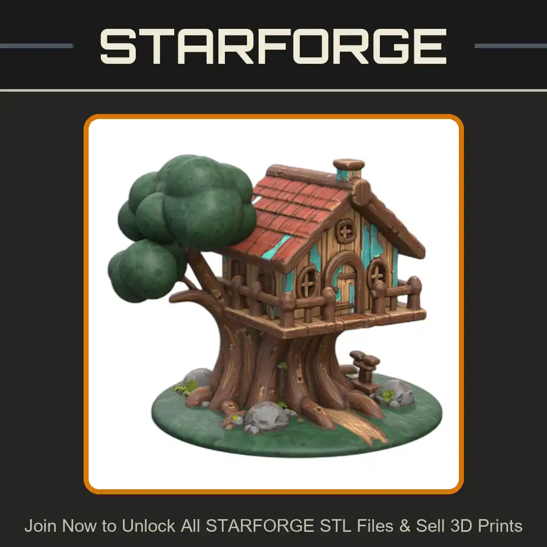 Garden Statue Whimsical Treehouse with Wrap-Around Deck - 3D Printable STL File