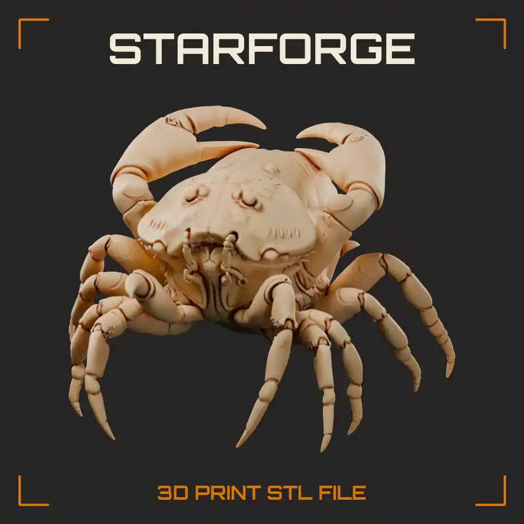 Giant Armored Crab Monster with Studded Shell Curved Pincers and Bulbous Abdomen