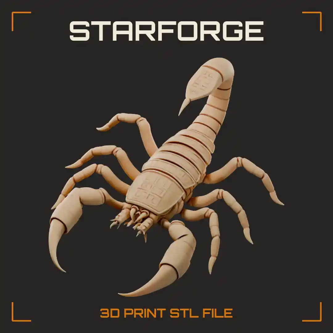 Giant Desert Scorpion with Hieroglyph-Engraved Armor Plates and Curled Stinger Tail - 3D Printable STL File