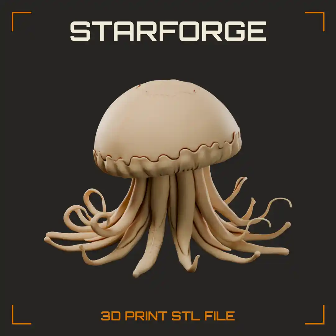 Giant Dome Jellyfish Monster with Scalloped Rim and Curling Ribbed Tentacles - 3D Printable STL File