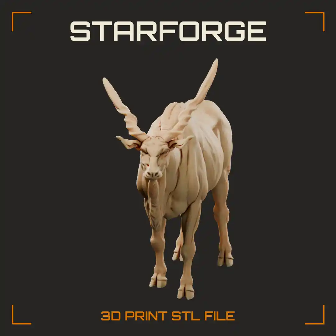 Giant Eland Bull Standing with Massive Spiral Horns Black Neck Dewlap and Body Stripes