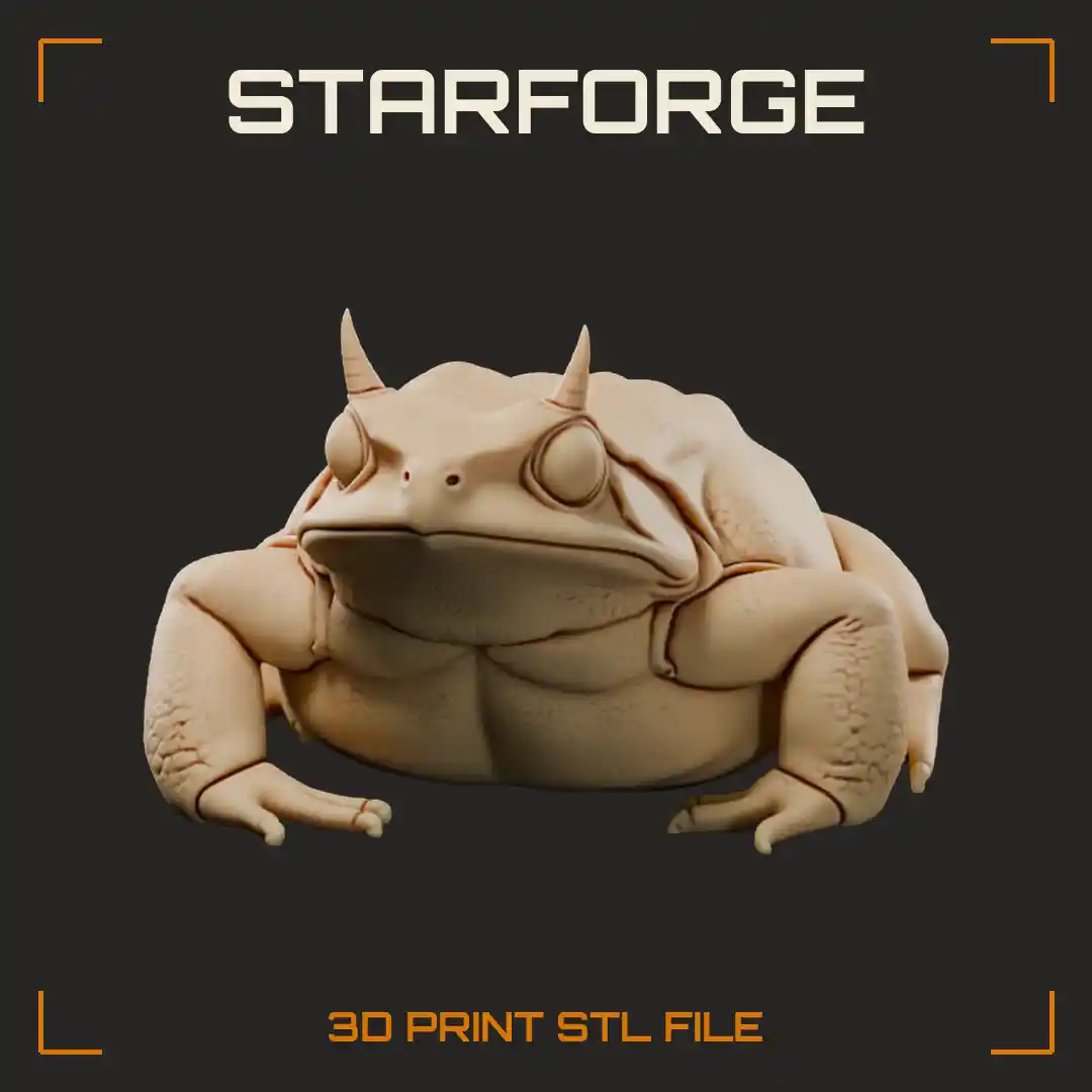 Giant Horned Toad with Twin Brow Spikes Bulging Eyes and Warty Hide - 3D Printable STL File