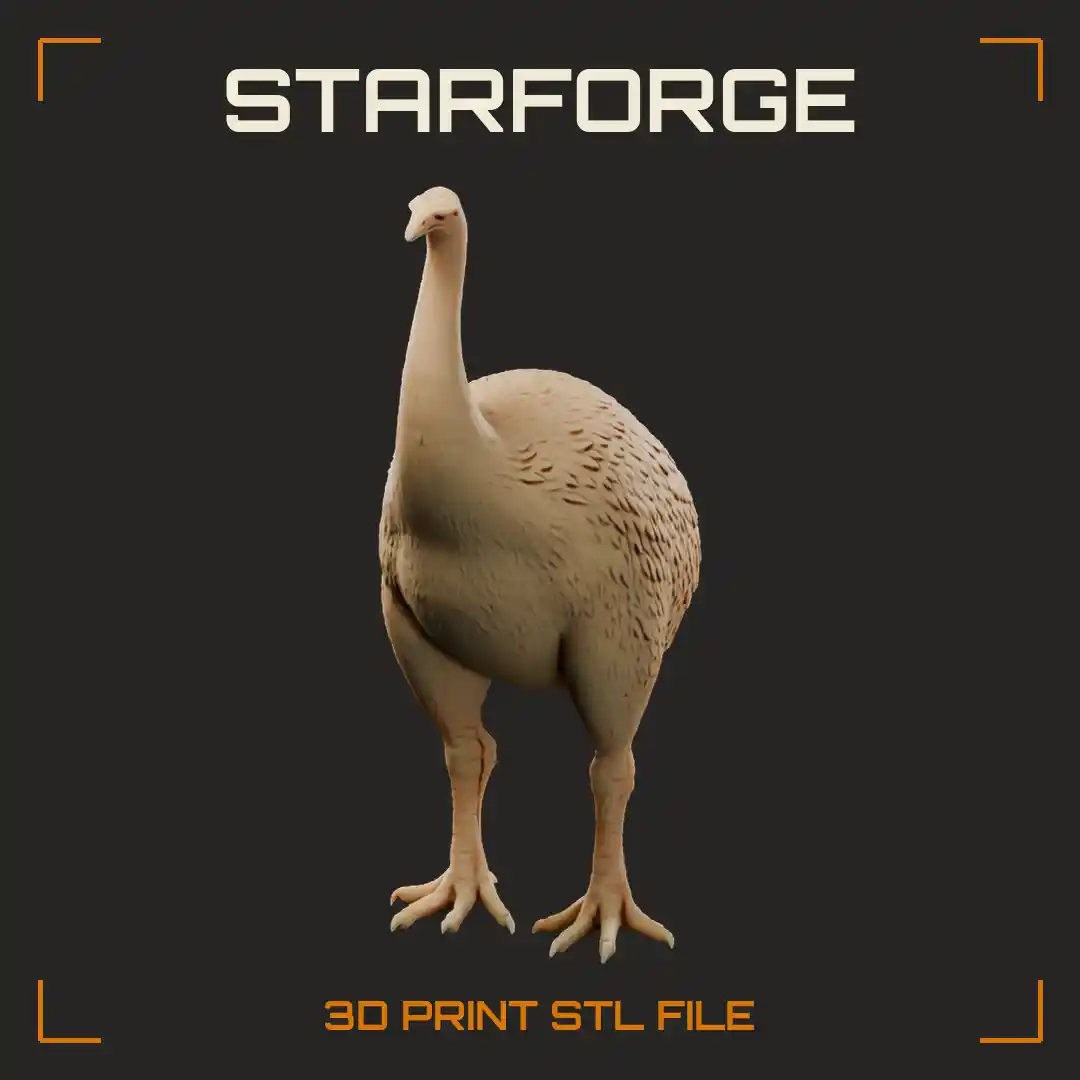 Giant Moa Standing with Tall Upright Neck Shaggy Brown Plumage and Thick Clawed Legs