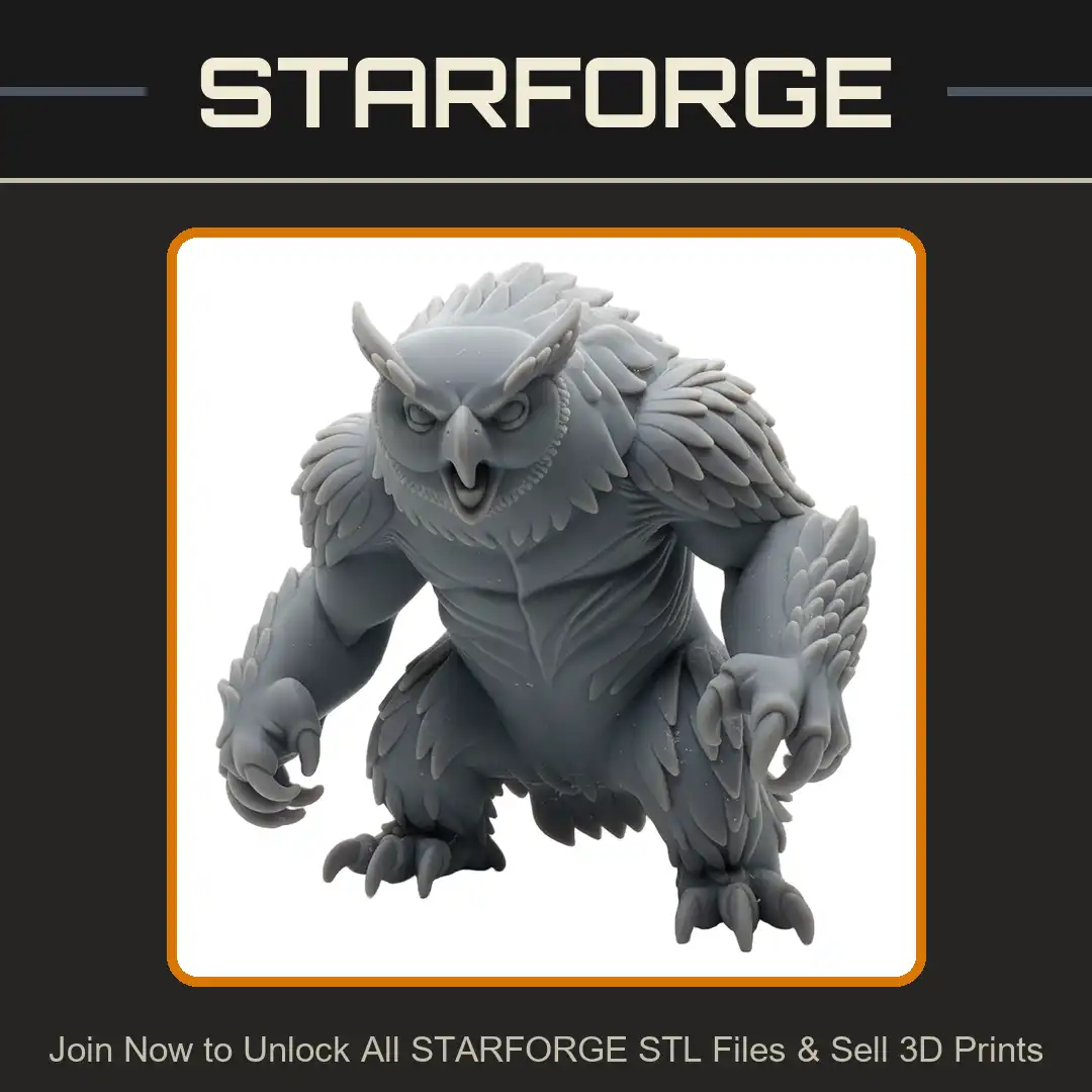 Giant Owlbear Beast Ear Tufts Feathers Claws Talons Crouching Roaring Attacking Hybrid - View 1 of 2