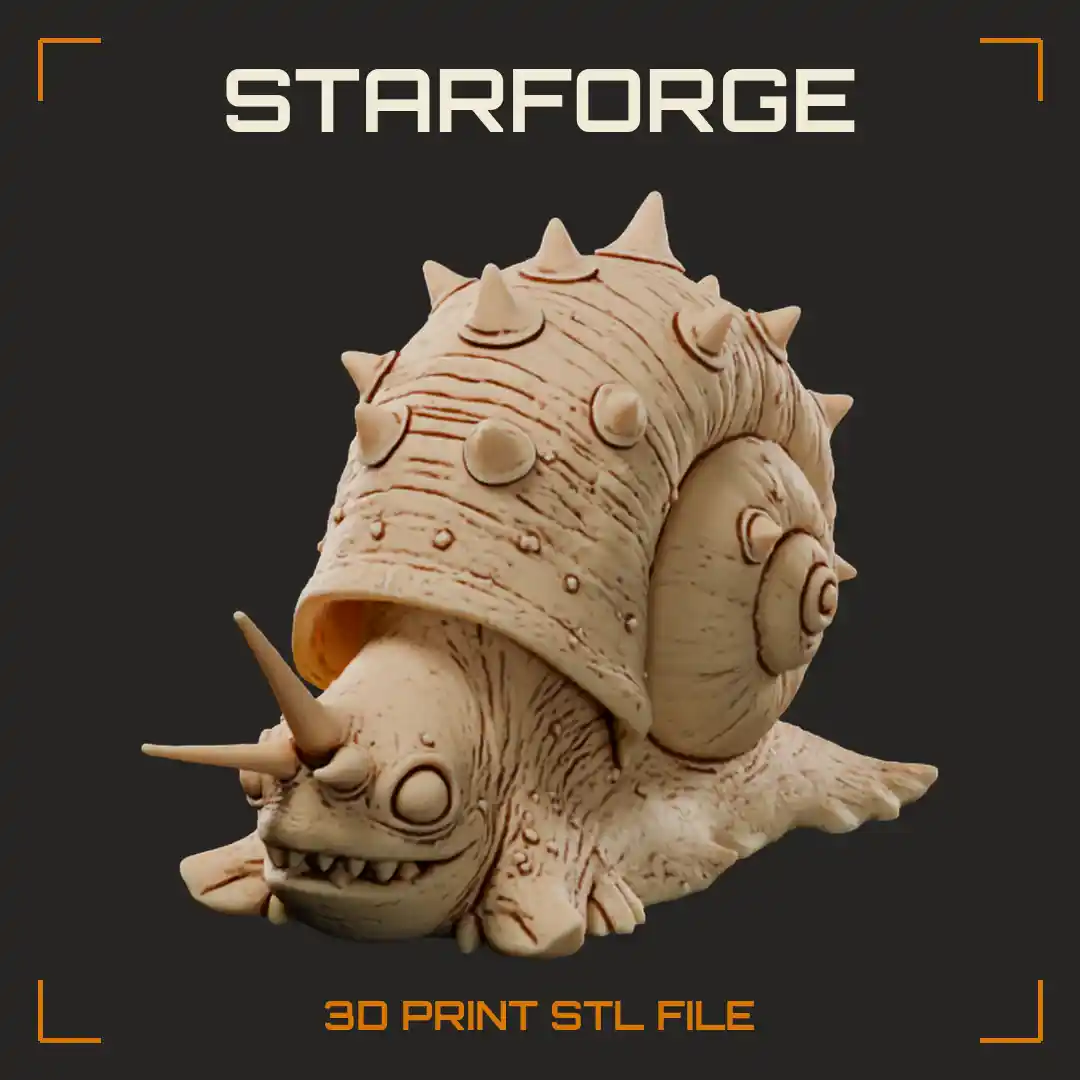 Giant Snail Monster with Spiked Ridged Shell Fanged Grin and Horned Snout