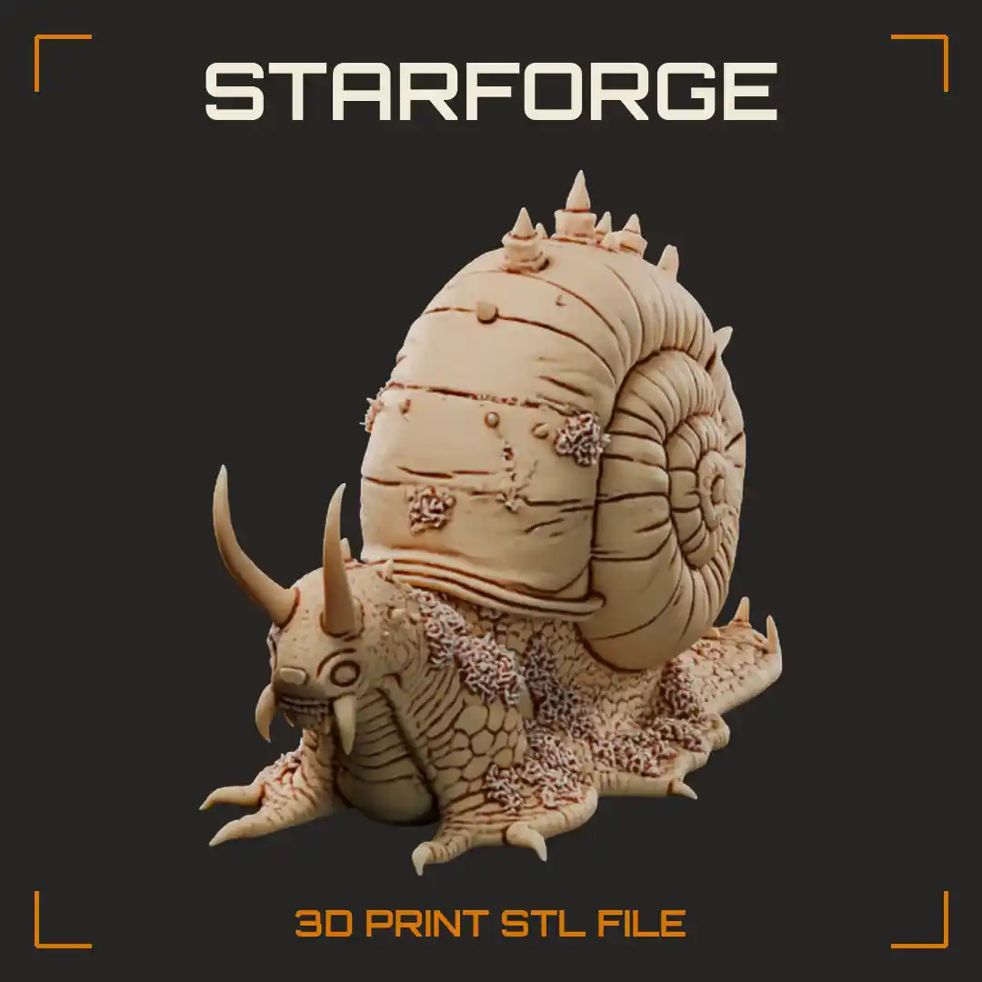 Giant Spiked Shell Snail Monster with Horned Fanged Head and Warty Slime Body