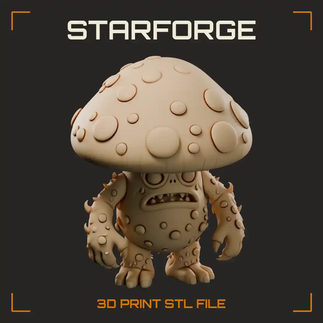 Giant Spotted Mushroom Monster with Grimacing Face and Warty Clawed Arms