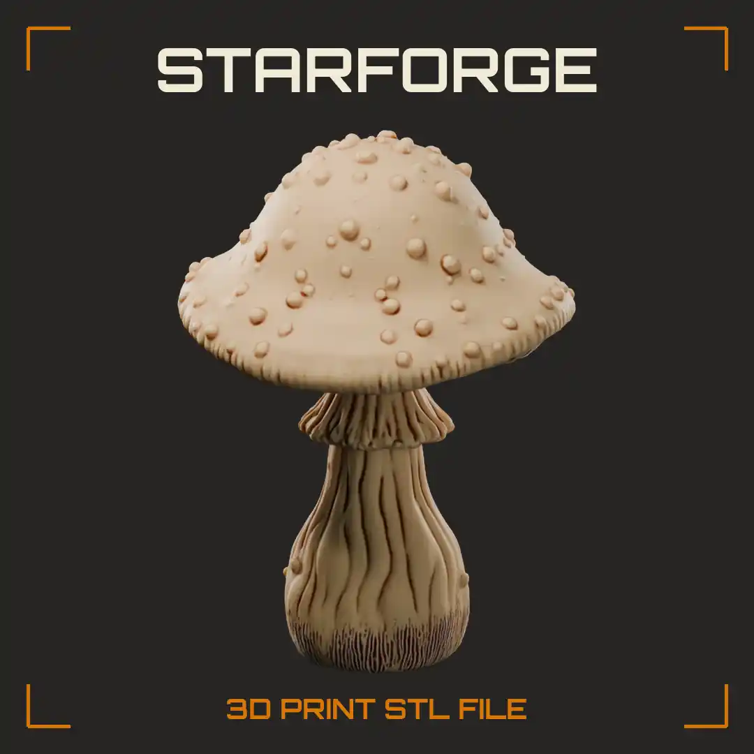 Giant Toadstool with Studded Domed Cap Ribbed Gills and Grooved Bulbous Stem