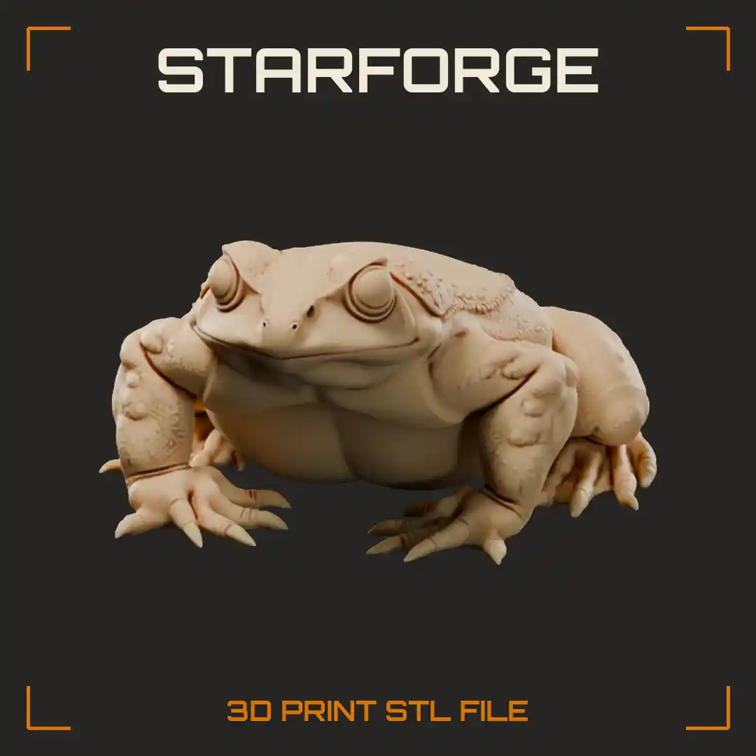 Giant Warty Prairie Toad with Bulging Eyes Parotoid Glands and Splayed Clawed Feet - 3D Printable STL File