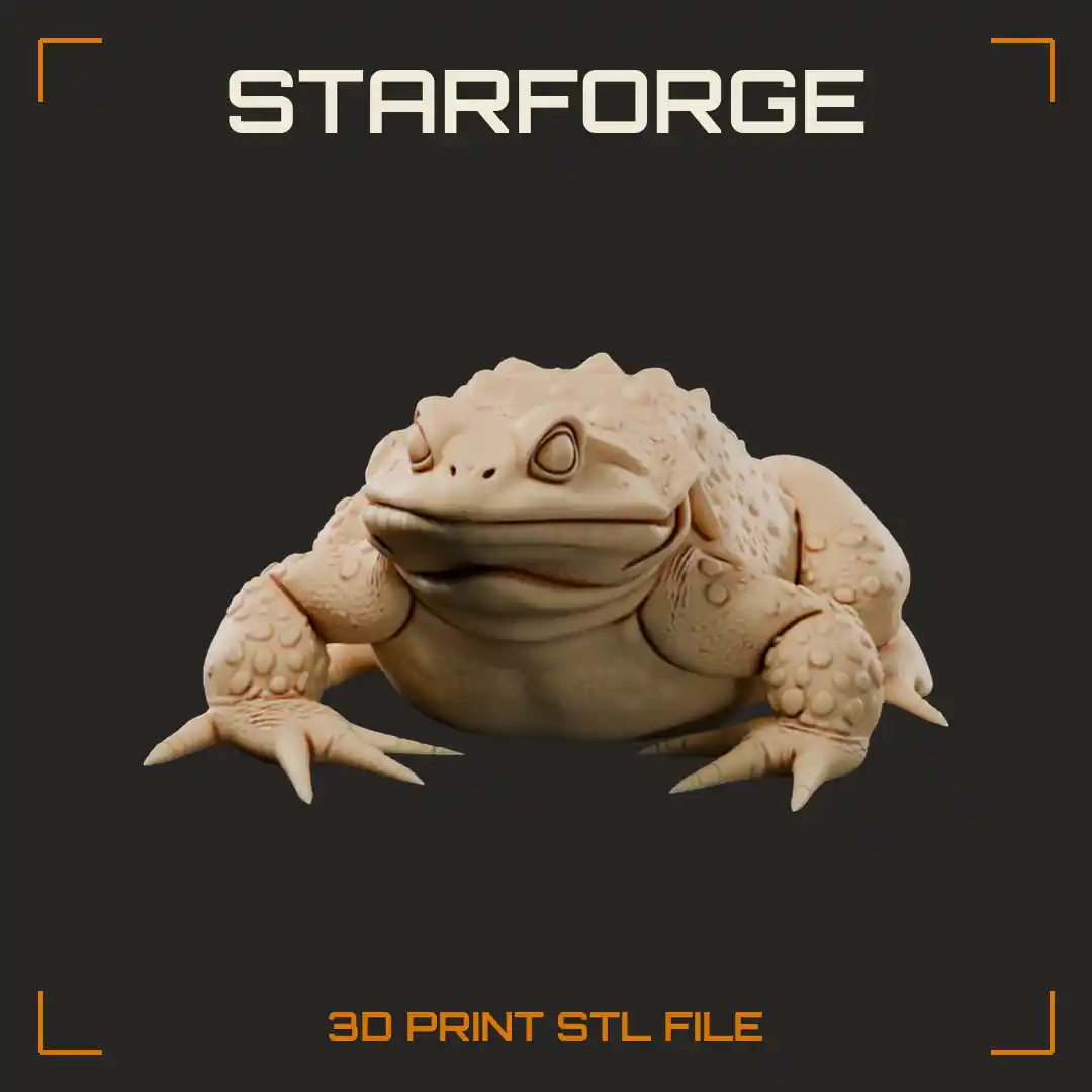 Giant Warty Tar Pit Toad Crouching with Bulging Eyes and Clawed Toes - 3D Printable STL File