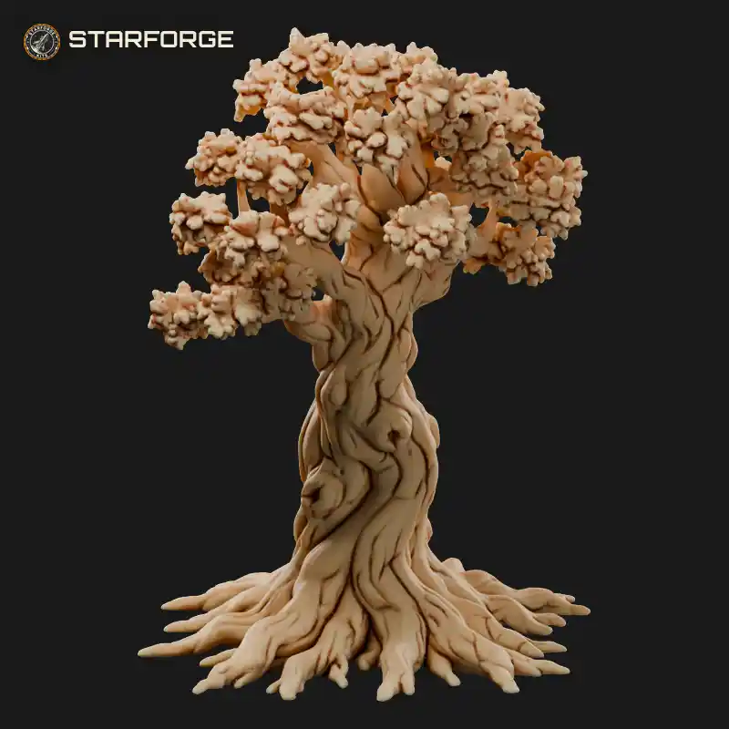 Gnarled Ancient Oak with Twisted Knotted Trunk Clustered Canopy and Spreading Roots