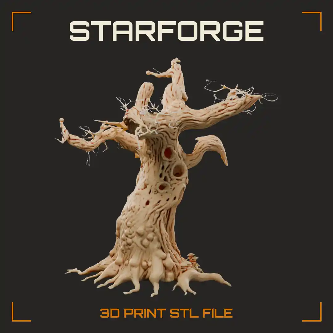 Gnarled Haunted Tree with Hollow-Eyed Screaming Face Twisted Claw Branches and Sprawling Roots - 3D Printable STL File
